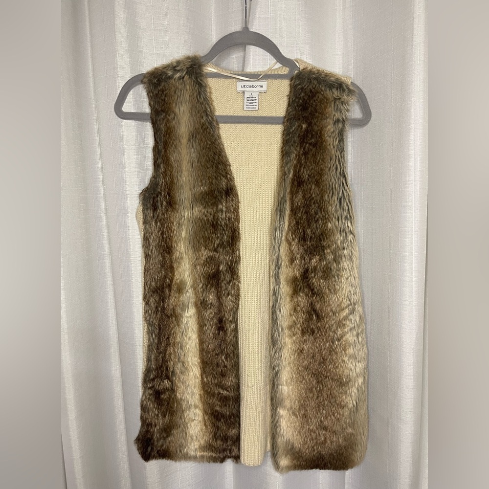 Liz Claiborne Faux Fur Vest in Brown and Cream